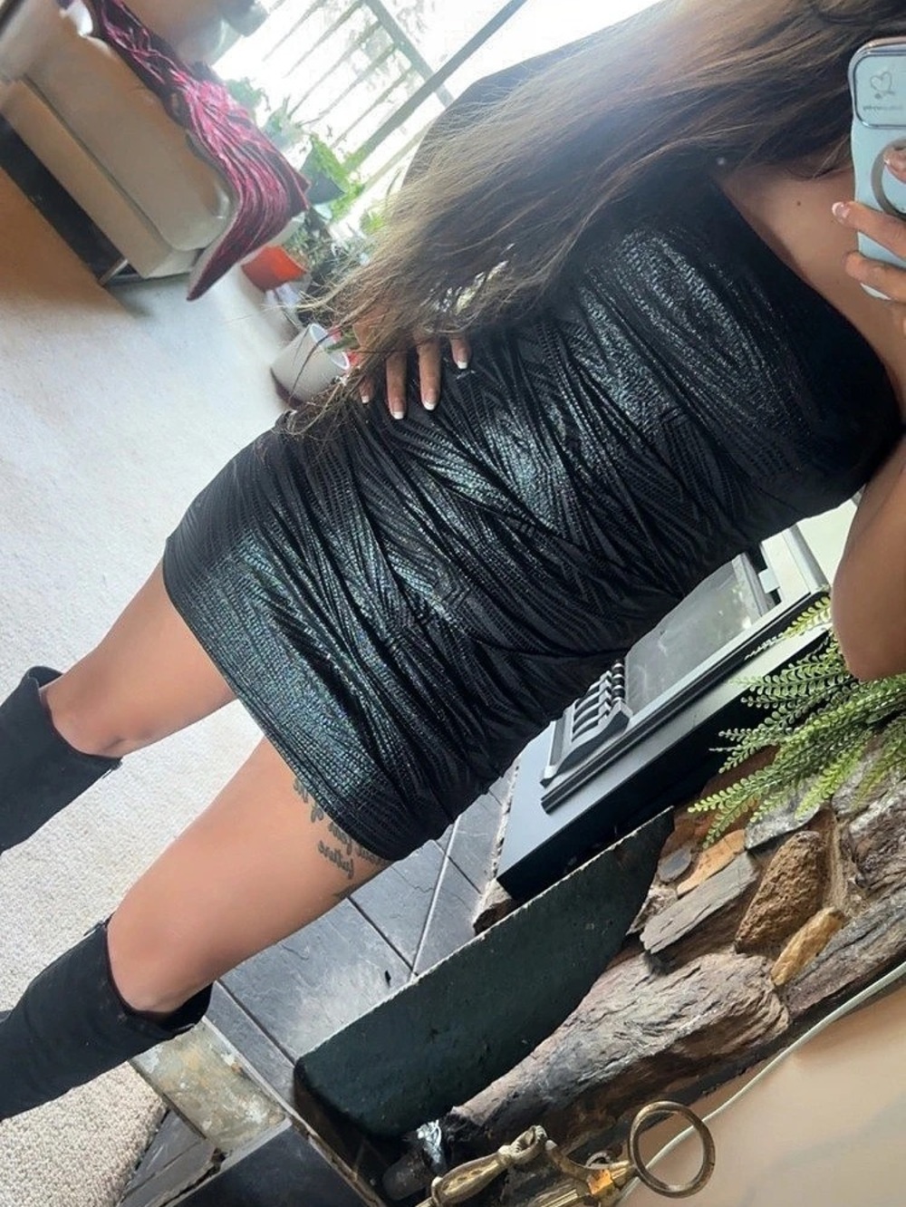 Women's Black Geometric Mini Dress Size Large